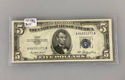 5 Dollar Silver Certificate Graded Very Fine