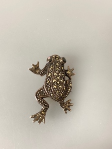 .925 Sterling Silver Frog Brooch With Marcasites