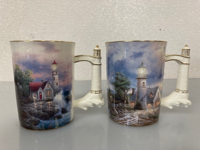 (2) Thomas Kinkade Lighthouse Mugs Numbered Limited Editions 2002