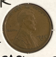 1938-D AU58 Mint Error Die Crack Penny