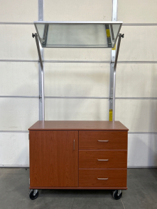 Rolling Cabinet with Attached Mirror Above