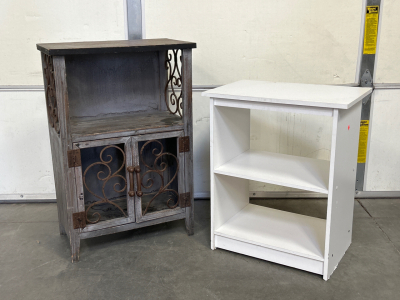 White 3 Toer Stand and Wood/ Metal Cabinet Stand