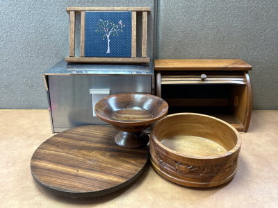 (2) Bread Boxes, Lazy Susan, Fruit Bowls and More