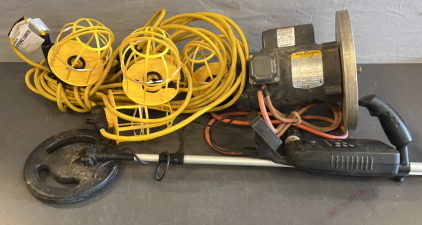 Baldor Industrial Motor, Job Site String Lights, and Metal Detector