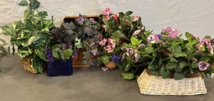 Fake Purple Flowers w/ Vases and Baskets