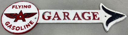 (1) Cast Iron “Flying A Gasoline Garage” Sign 16” x 5”