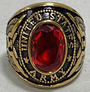 (1) US Army Ring W/ Red Center Stone, Size 11