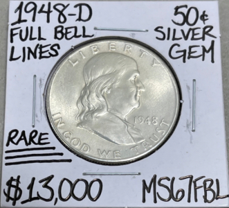 (1) 1948-D 50 Cent Half Dollar MS67FBL (Carded)