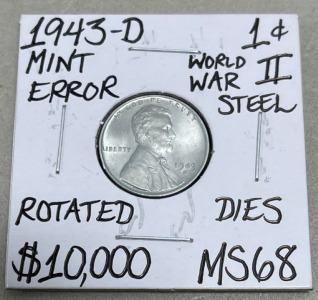 (1) 1943-D Lincoln Head Wheat Penny WWII Steel Mint Error (Carded)