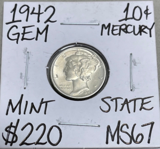 (1) 1942 10 Cent Mercury Mint State MS67