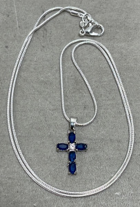 (1) Blue Sapphire Cross .925 Necklace