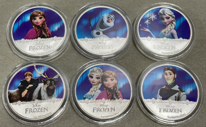 (6) Disney Frozen Collectible Coins… Olaf, Sven, Elsa, Anna, Kristov, Prince Hans