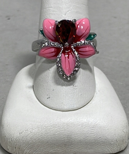 (1) Floral Ruby Cut And Faceted .925 Ring, Size 10