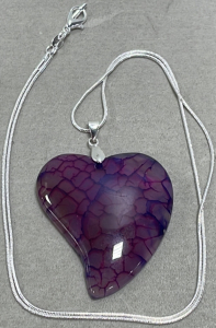 (1) 109.10ct Purple Dragon Veins Agate Heart Gemstone .925 Necklace