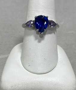 (1) Blue Sapphire & Amethyst Cut And Faceted .925 Ring, Size 8-1/2