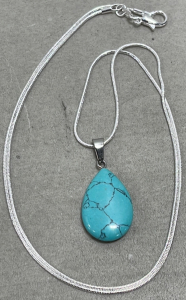 (1) Turquoise Teardrop Gemstone .925 Necklace