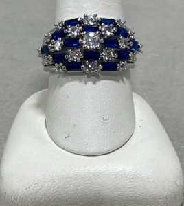 (1) Blue And White Sapphire Cut And Faceted .925 Ring, Size 10