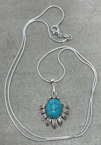 (1) Tibetan Turquoise And Silver Pendant W/ .925 Necklace