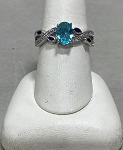 (1) Lite Blue Topaz And Blue Sapphire Cut And Faceted .925 Ring, Size 9