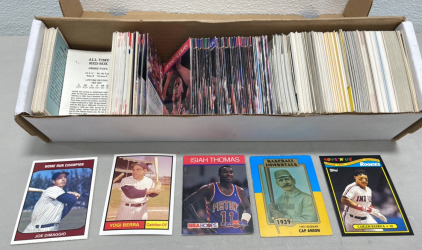 (1) Box Of Vintage Collectible Baseball Cards&hellip; Joe DiMaggio, Yogi Berra +, Various NBA Hoops Collectible Books&hellip; Isiah Thomas, Dennis Rodman +.