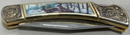 (1) Gold toned Deer Handled Folding Knife #1002