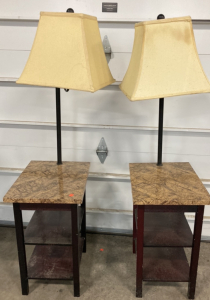 (2) Matching Side Table w/ Built-In Lamps