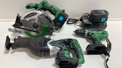 (3) Hitachi Tools: Sawsall, Circular Saw, Drill and (2) Batteries w/ Charger