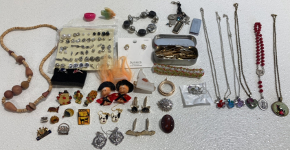 Assorted Costume Jewelry: Necklaces, Earring, Pins and more