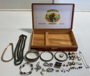 Assorted Metal Jewelry in Madrigal Habana Box