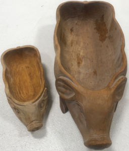 (2) Wooden Pig Bowls