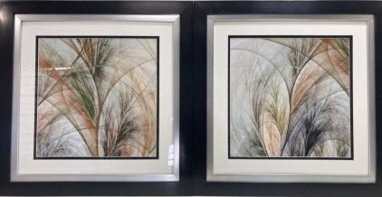 (2) Matching Framed Orange and Green Abstract Prints