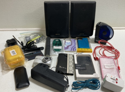 (2) Advent Speakers, (5) Assorted Phone Cases, Binoculars, and more