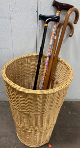 Wicker Basket and (4) Canes