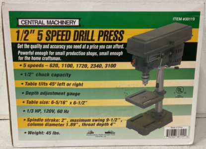 Central Machinery 1/2&rsquo;&rsquo; 5 Speed Drill Press