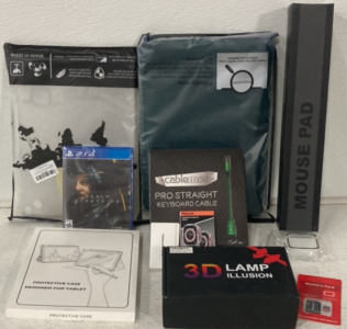 (1) Large Mouse Pad, (1) PS4 Death Stranding Game, (1) 3D My Hero Academia Lamp, (1) CableMod Pro Straight Keyboard Cable And More
