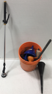 (1) Garden Water Hose With Lots Of Various Tools
