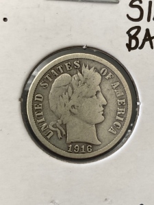 1916 Barber Silver Antique Dime