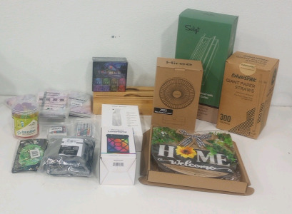 (1) 75' Led Light String (1) Brightology Lunarflame Light (1) Rick and Morty Switch Case (30) Efiwasi Reusable Ice Cubes (2) Professional Plastic Wrap Dispensers and Much More!