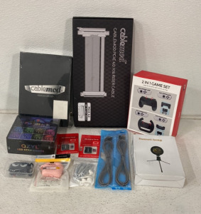 (2) AirPod 3rd Generation Cases, (1) QZYL 75ft LED Strip Lights, (1) Bag Of 3 Braided IPhone Lightning Charging Cables, (1) 2 In 1 Nintendo Switch Game Set And More