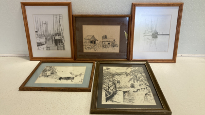 (5) Assorted Framed Drawings