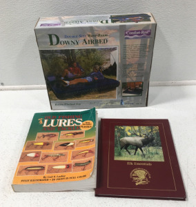 Double Size Wave-Bean Downy AirBed Comfort- Rest 75&rdquo;X54&rdquo; X5&rdquo;, Old Fishing LURES And Tackle Book, And ELK Essentials Book