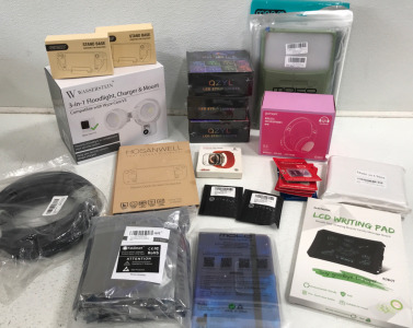 (1) Wasserstein 3 in 1 Floodlight,Charger, & Mount (3) LED Strip Lights (1) LCD Writing Pad & Lots more!!!