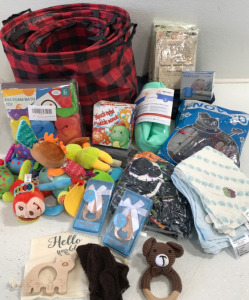 (3) Assorted Sized Black & Red Nursery Bags, Assorted Baby Toys, Kids Blanket & Lots More!!
