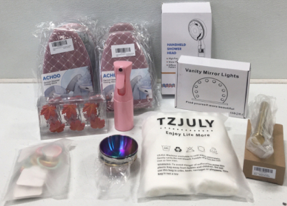 Spray Bottles, (4) Ironing Gloves, Handheld Shower Head, Vanity Mirror, Pillow Case, Shower Curtain Hooks And More