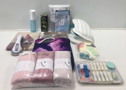 Spa Pillow, (2) Brown Bath Mats, Unicorn Bath Mats, Towels, (2) Shower Curtains, Hair Oil And More