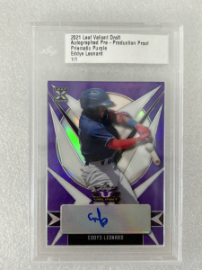 2021 Leaf Valient Draft Autographed Prismic Purple Eddys Leonard Card