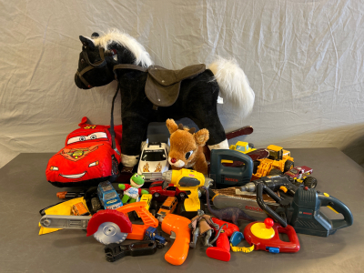 Toys and More Toys Including: Rocking Horse, Card and Trucks, Powertools and More