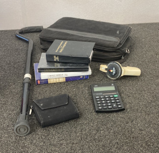 Laptop Bag, Small Black Wallet and Walking Cane