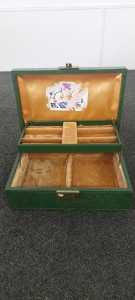 Green Jewelry Box with Custom Jewelry, Sunglasses and Belt Buckles
