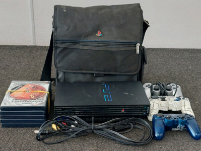 PlayStation 2 with Controllers and Storage Bag including 6 games